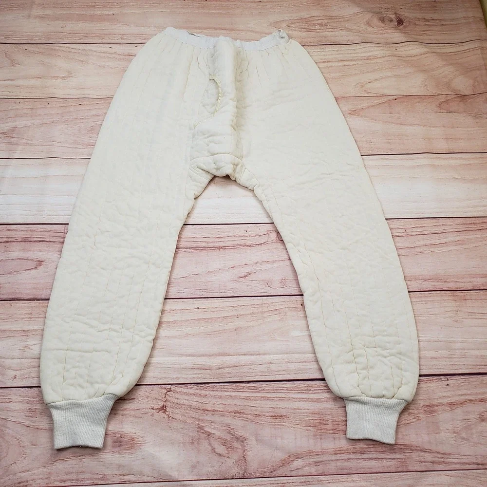 Vintage Mens Quilted‎ Thermal Long Johns Cream Insulated Base Layer Large 31463